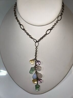 Vintage Sterling Silver Multi Gemstone Dangle Necklace